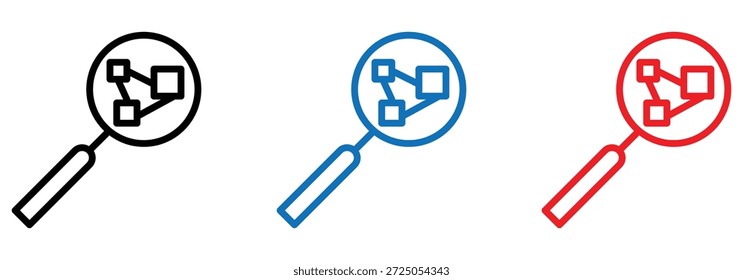 Lupa con icono de conexión de red para análisis de datos y concepto de búsqueda