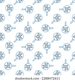 Magnifying Glass with Neural Network vector concept seamless pattern in outline style