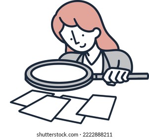 magnifying glass notice woman examining simple illustration