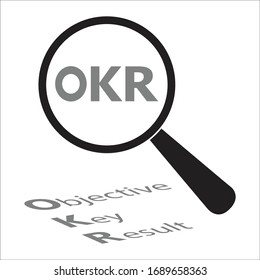 Texto de cristal y OKR - Acrónimo de resultados clave objetivos, concepto de nuevo negocio 