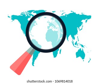 Magnifying glass on background map world Simple design style.vector illustration