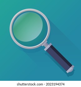 magnifying glass on a blue background (flat design)