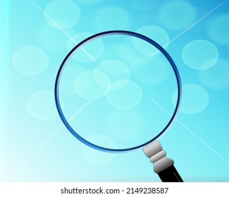 magnifying glass on blue background, vector illustration