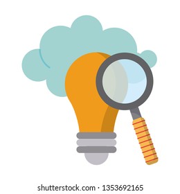 Magnifying glass on bulb light with cloud