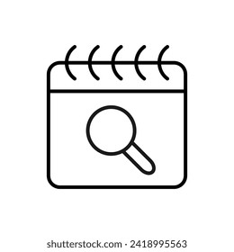 Magnifying Glass on Calendar Monoline Sign. Perfect for design, infographics, web sites, apps. 