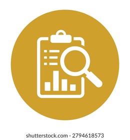 A magnifying glass on a clipboard with a graph and chart for data analysis and business research