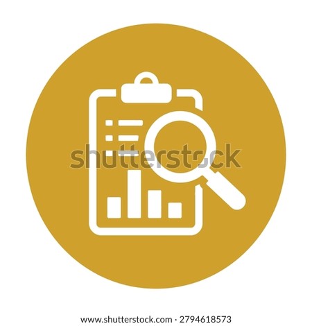 A magnifying glass on a clipboard with a graph and chart for data analysis and business research