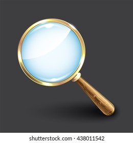 Magnifying glass on dark background. Vector illustration.