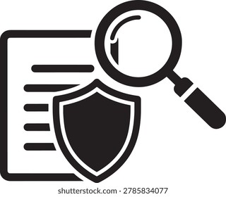 Magnifying glass on document and shield icon for security and investigation services online