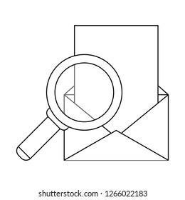 magnifying glass on envelope mail in black and white