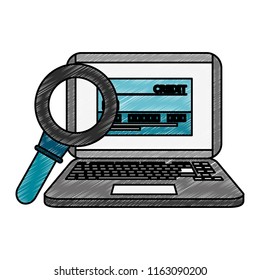 Magnifying glass on laptop with credit card scribble