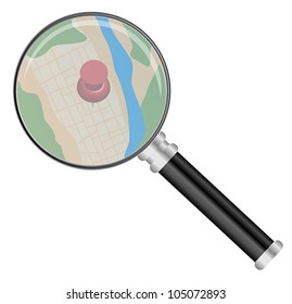 Magnifying Glass on Map Isolated on White
