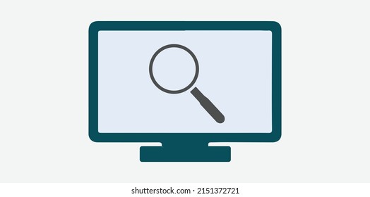 Magnifying glass on screen vector illustration. Search on computer screen flat design vector icon.