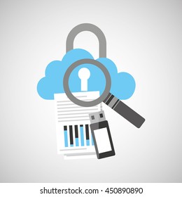 magnifying glass on security cloud technology icon, vector illustration