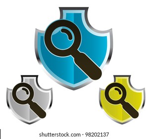 Magnifying glass on shield - Security Vector Illustration