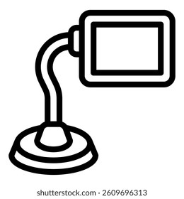 Magnifying glass on stand for reading line icon, reading books and vision concept. Vector graphics. Lens text magnification sign on white outline for mobile web