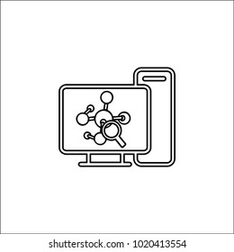 A magnifying glass on top of a computer discovers a computer virus
