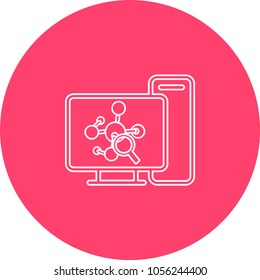 A magnifying glass on top of a computer discovers a computer virus