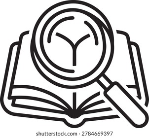 Magnifying glass on top of open book for research and study purposes easily