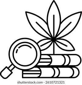 A magnifying glass is on top of a stack of books with a leaf on top