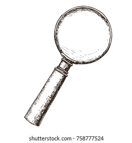 Magnifying glass on white background, sketch cartoon illustration of medical accessory for correct vision. Vector