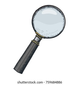 Magnifying glass on white background, sketch cartoon illustration of medical accessory for correct vision. Vector