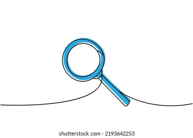 Magnifying glass one line colored continuous drawing. Loupe continuous one line colorful illustration. Vector minimalist linear illustration