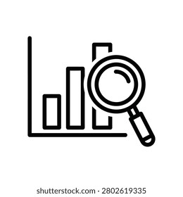 Magnifying glass over a bar chart graph icon