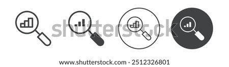 Magnifying glass over a bar chart icon Vector logo outline