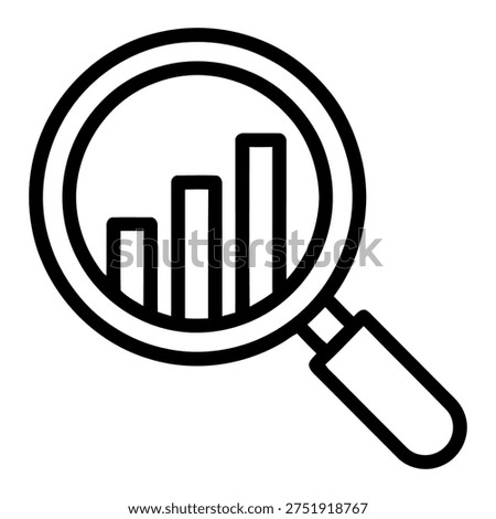 Magnifying glass over bar chart icon, data analysis and research symbol