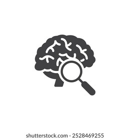 Lupa sobre un ícono de Vector cerebral. cartel plano lleno para el concepto móvil y el Diseño web. Icono de glifo de investigación de psicología. Símbolo, ilustración del logotipo. Gráficos de Vector
