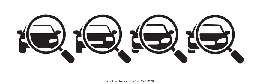 Magnifying glass over car front, automotive research, find car, inspection, search concept.