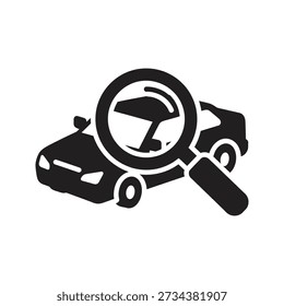 magnifying glass over car vector icon automobile inspection diagnostic search vehicle service repair garage lookup mechanical analysis motor insurance assessment