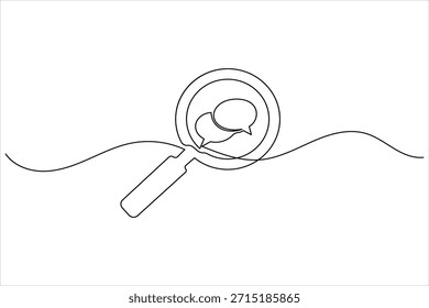 Magnifying glass over chat bubbles, representing search for communication or opinions
