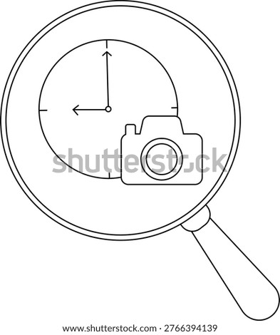 Magnifying glass over a clock and camera a magnifying tool enlarges objects