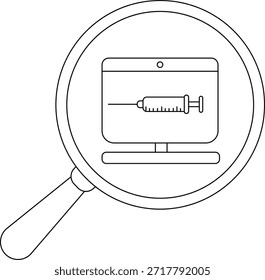 Lupa sobre uma tela de computador mostrando uma seringa