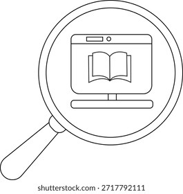 Lupa sobre la pantalla de un ordenador mostrando un libro abierto