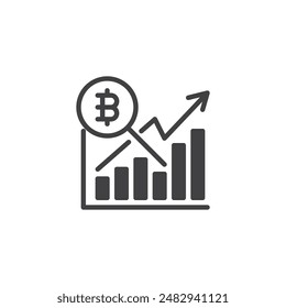 Magnifying glass over crypto chart vector icon. filled flat sign for mobile concept and web design. Crypto Market Analysis glyph icon. Symbol, logo illustration. Vector graphics