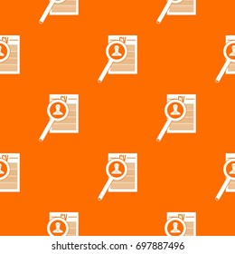 Magnifying glass over curriculum vita pattern repeat seamless in orange color for any design. Vector geometric illustration