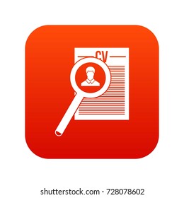 Magnifying glass over curriculum vita icon digital red for any design isolated on white vector illustration