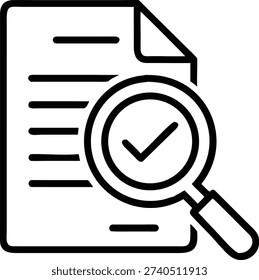 Magnifying glass over document with check mark, icon