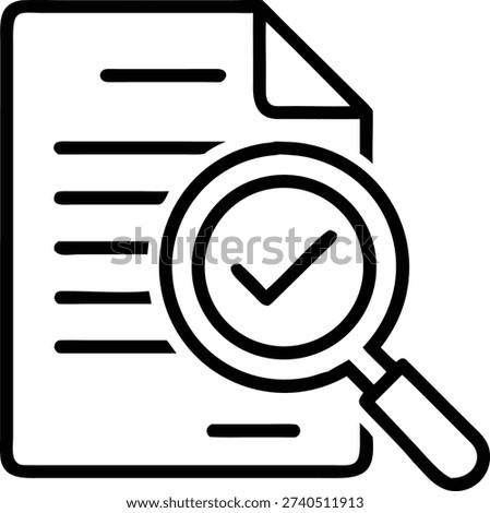 Magnifying glass over document with check mark, icon