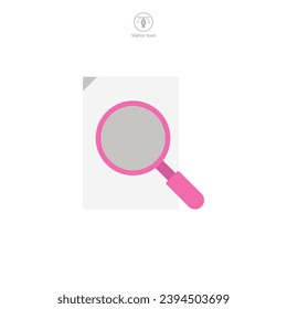 Magnificación de vidrio sobre símbolo de documento Icono ilustración vectorial aislada en fondo blanco
