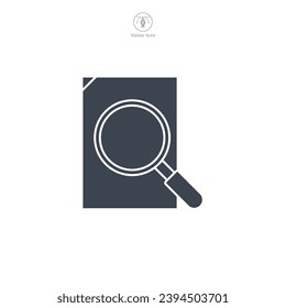 Magnificación de vidrio sobre símbolo de documento Icono ilustración vectorial aislada en fondo blanco