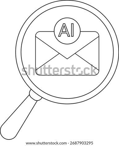 Magnifying glass over an envelope icon with AI inside a circle above it