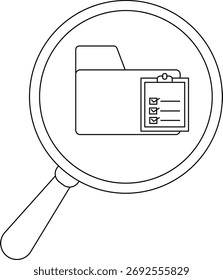 Lupa sobre una carpeta de archivos con una lista de verificación adjunta con casillas marcadas