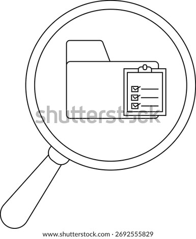 Magnifying glass over a file folder with a checklist attached featuring checked boxes