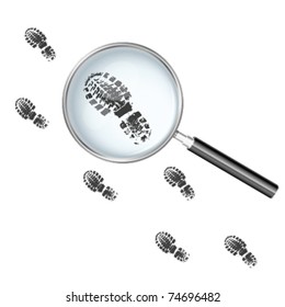 Magnifying glass over the footprints