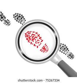 Magnifying glass over the footprints
