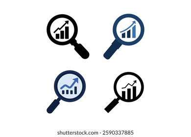 Magnifying Glass Over Graph Analytics Icon, data analysis icon, magnifying glass, market research, business growth